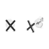 0.07ct 14k White Gold Black Diamond "X" Stud Earring